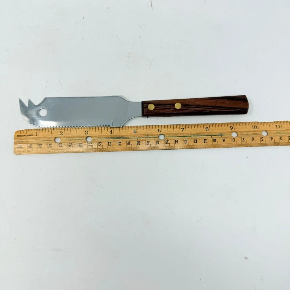 Vintage‎ Multi Purpose Cheese Knife Serrated Slicer Wooden Handle Japan